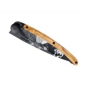 Deejo Tattoo 37g Knife - Howling Olive Closed