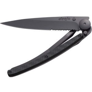 Deejo One Hand Knife - Black Carbon Fibre Open