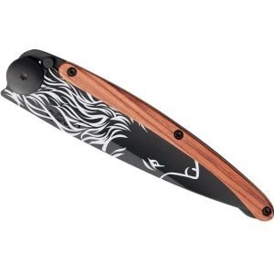 Deejo Tattoo Black Rosewood Wolf Knife Closed