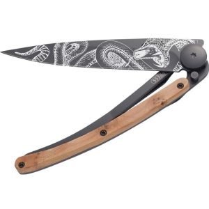 Deejo Tattoo Snake Knife - Black Juniper Open
