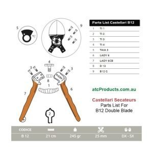 Castellari B12 Double Blade Secateurs Parts List