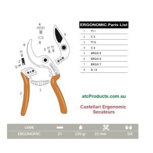 Castellari Ergonomic Secateurs Parts List
