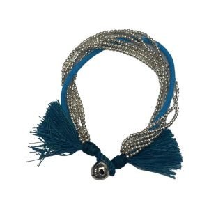 5 strand metalic bead bracelet - turquoise