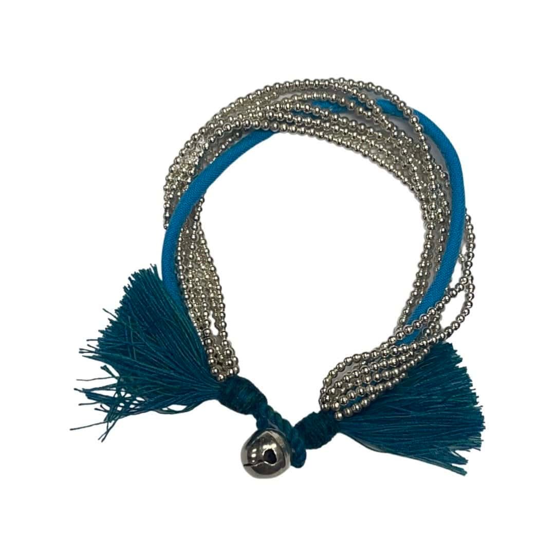 5 strand metalic bead bracelet - turquoise