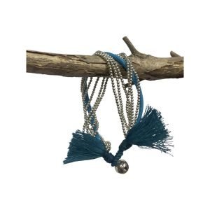 5 strand metalic bead bracelet - turquoise_hanging