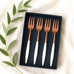 CLINQ White and Copper Dessert Fork Set of 4